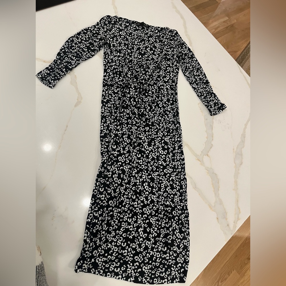 Elegant Black and White Leopard Print Maternity Dress